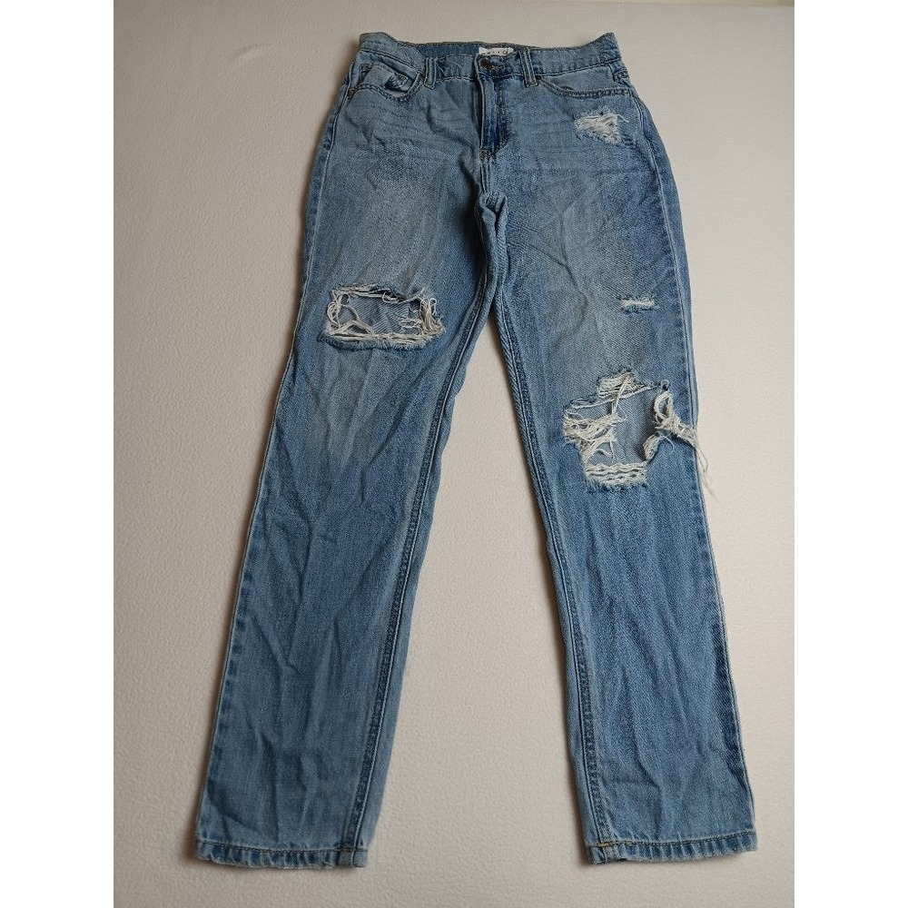 Cello Womens Size 3 Distressed Boyfriend Jeans Light Wash Ripped Cotton Denim